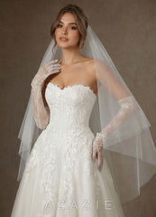 Simple Two-Tier Fingertip Drop Wedding Veil with Blusher  diamond_white