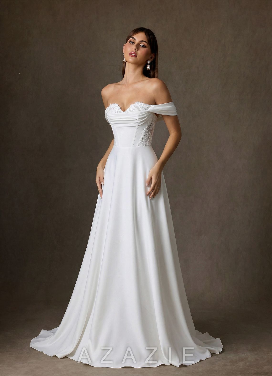Azazie Ganelle Diamond White A-Line Sweetheart Neckline Crepe Back Satin Dress diamond_white