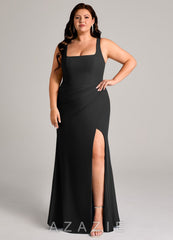 Azazie Mero Black Sheath Pleated Chiffon Dress black