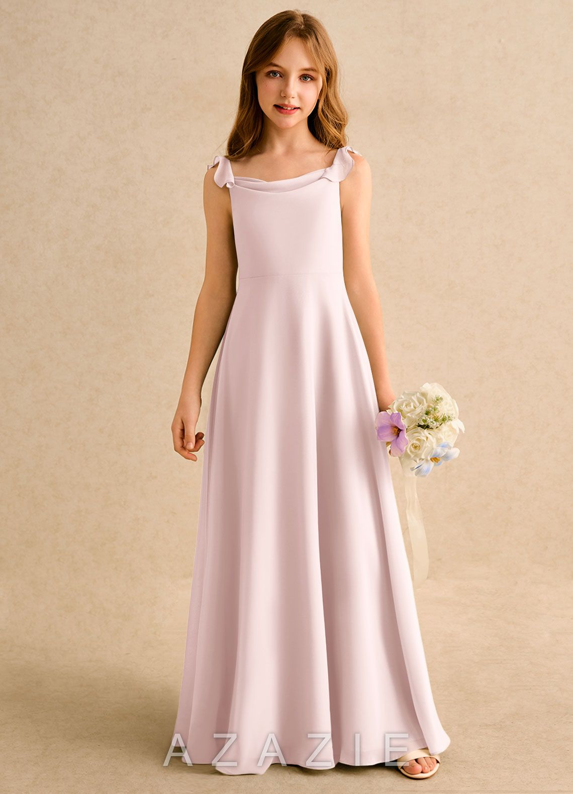Azazie Puppy Girls Formal Blushing Pink A-Line Pleated Chiffon Dress blushing_pink