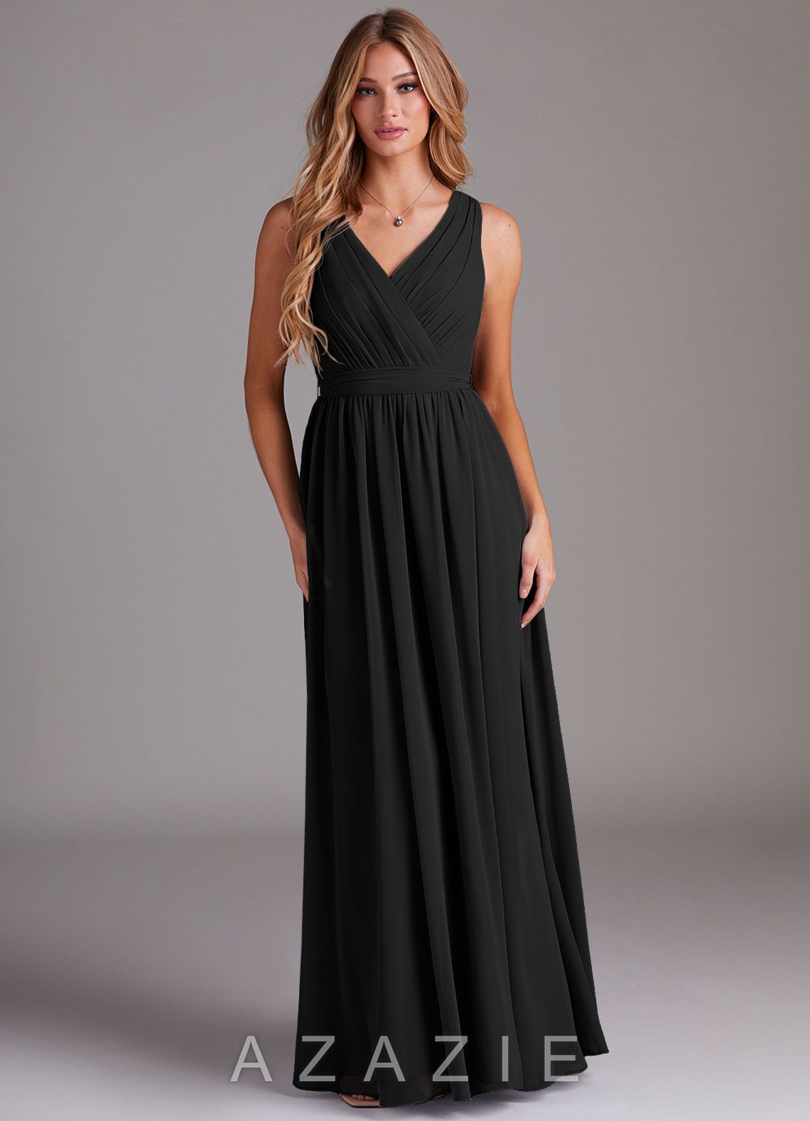 Azazie Kingsley Black A-Line Lace Chiffon Dress
