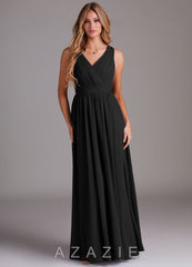 Azazie Kingsley Black A-Line Lace Chiffon Dress