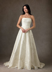 Azazie Desiree Antique White Ball-Gown Strapless Floral Jacquard Dress