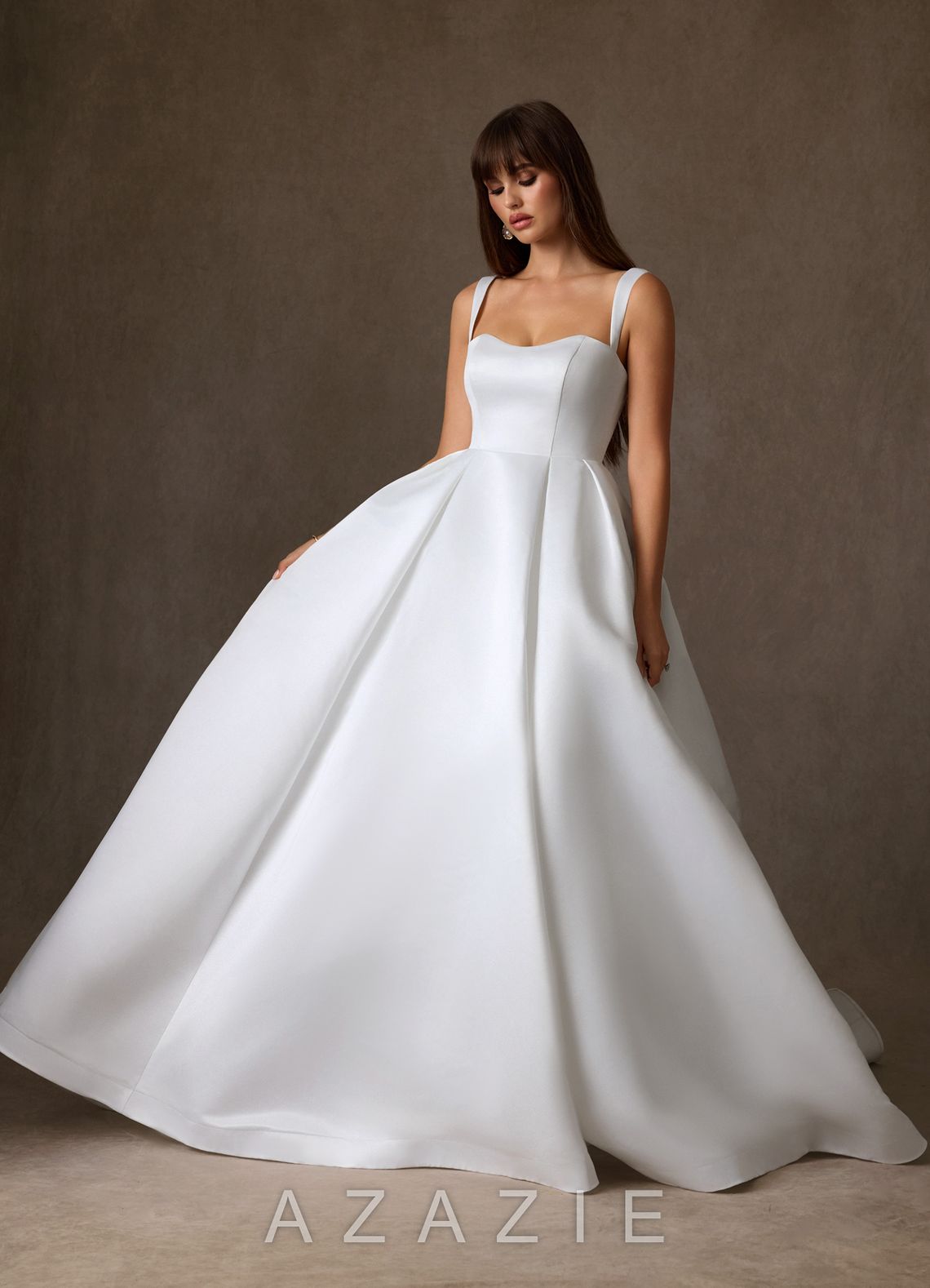 Azazie Sanya Diamond White A-Line Sweetheart Neckline Matte Satin Dress diamond_white