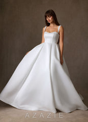 Azazie Sanya Diamond White A-Line Sweetheart Neckline Matte Satin Dress diamond_white