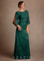Azazie Anaheim Pine Sheath Pleated Floral Burnout Dress pine