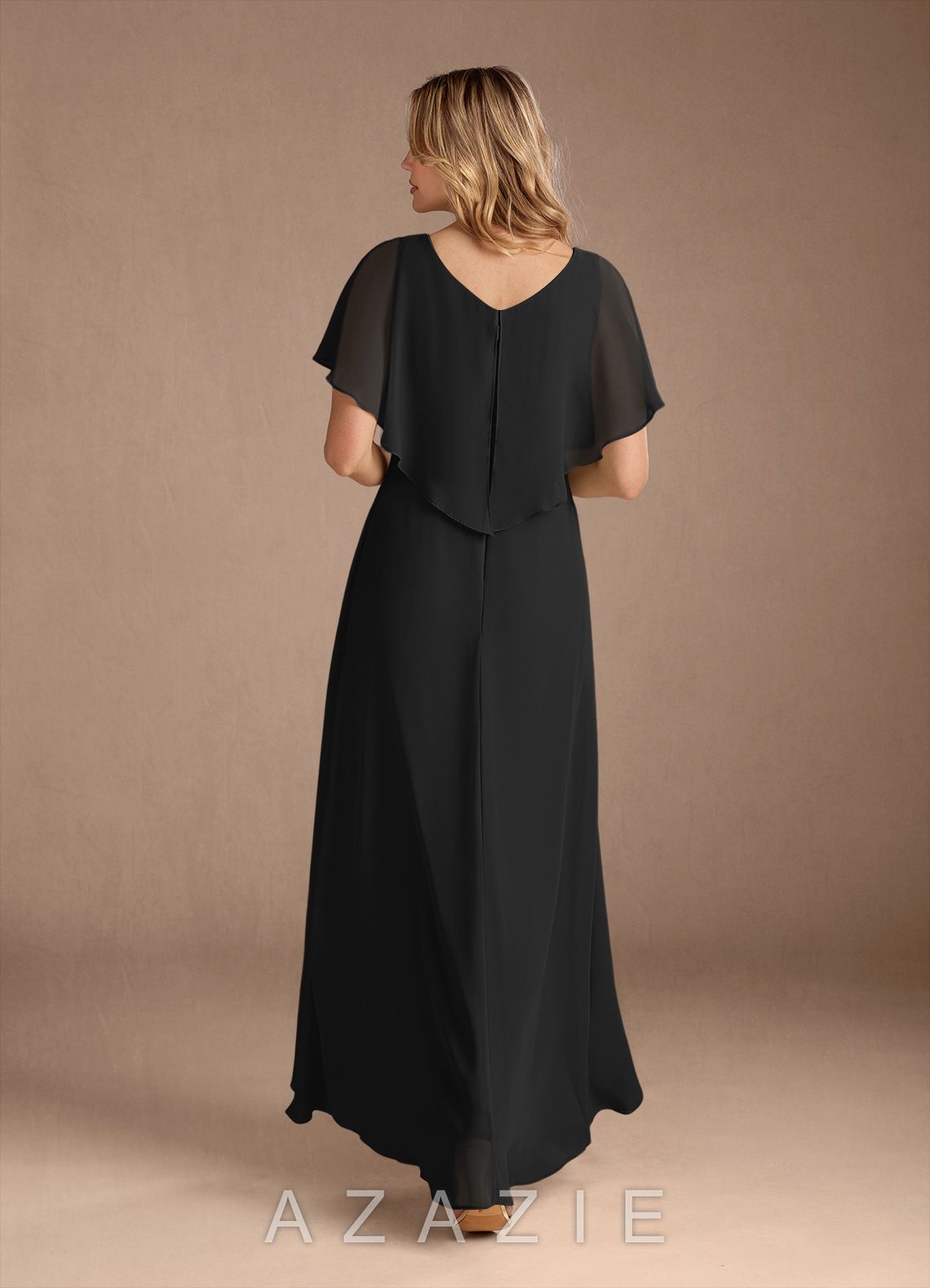 Azazie Eliza Black A-Line V-Neck Pleated Chiffon Dress black