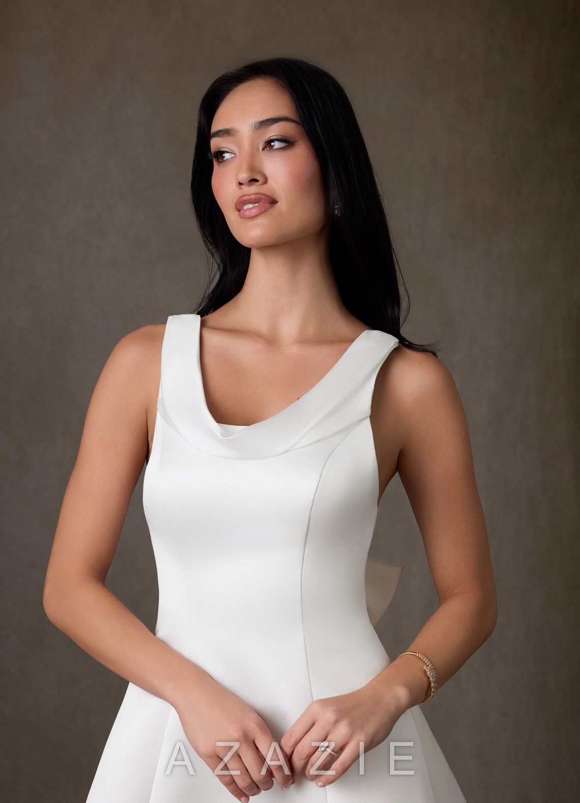 Azazie Carrie Diamond White A-Line Stretch Satin Dress diamond_white
