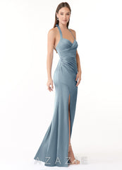 Azazie Emeria Dusty Blue Mermaid Pleated Stretch Satin Dress dusty_blue