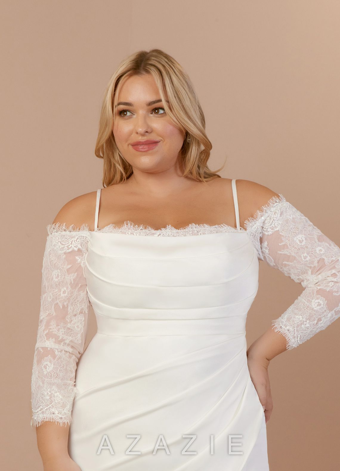 Azazie Onyx Wedding Dress Diamond White Mermaid Sequins Crepe Back Satin Dress diamond_white