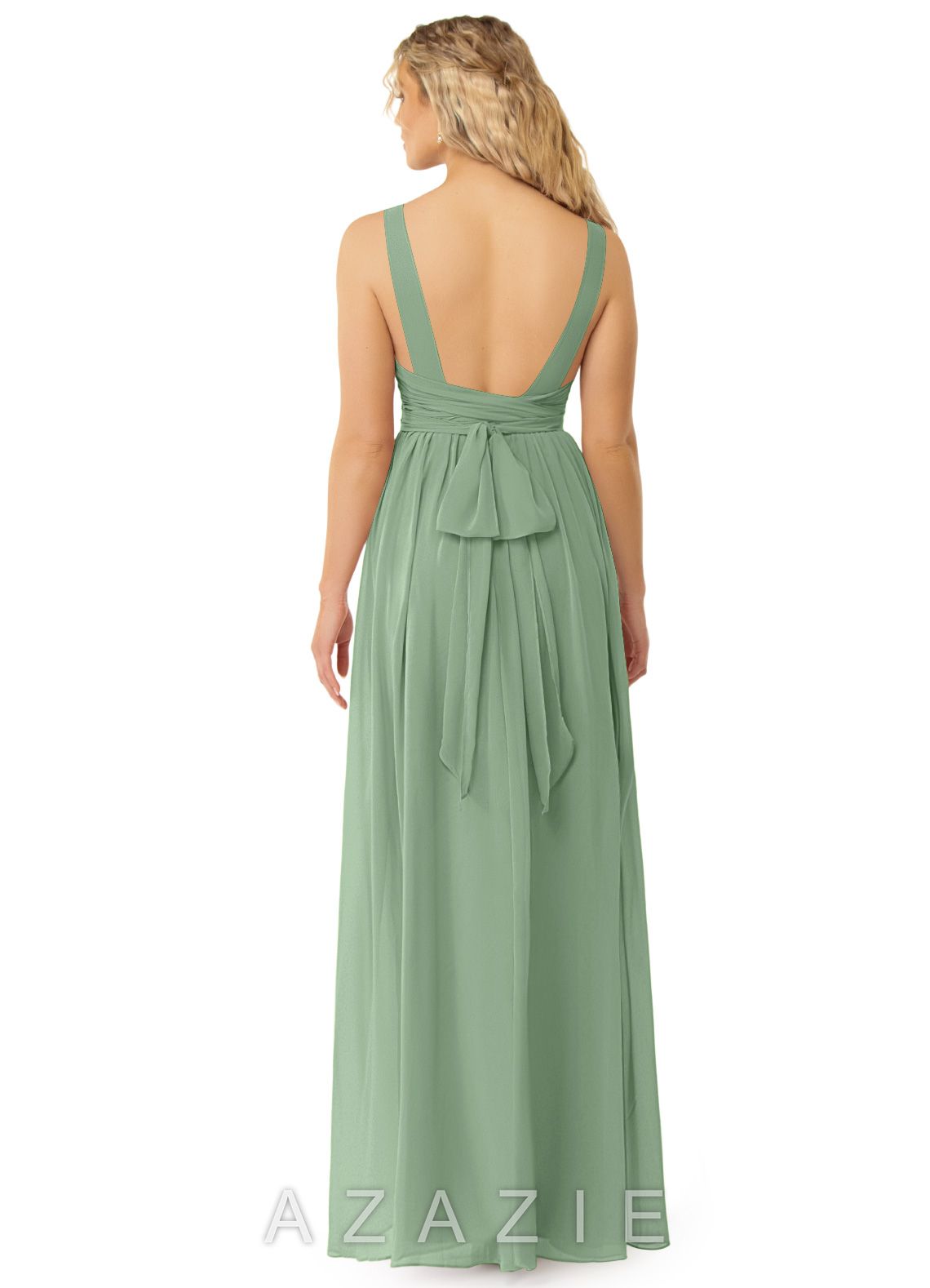 Azazie Kora Matcha A-Line Pleated Chiffon Dress matcha