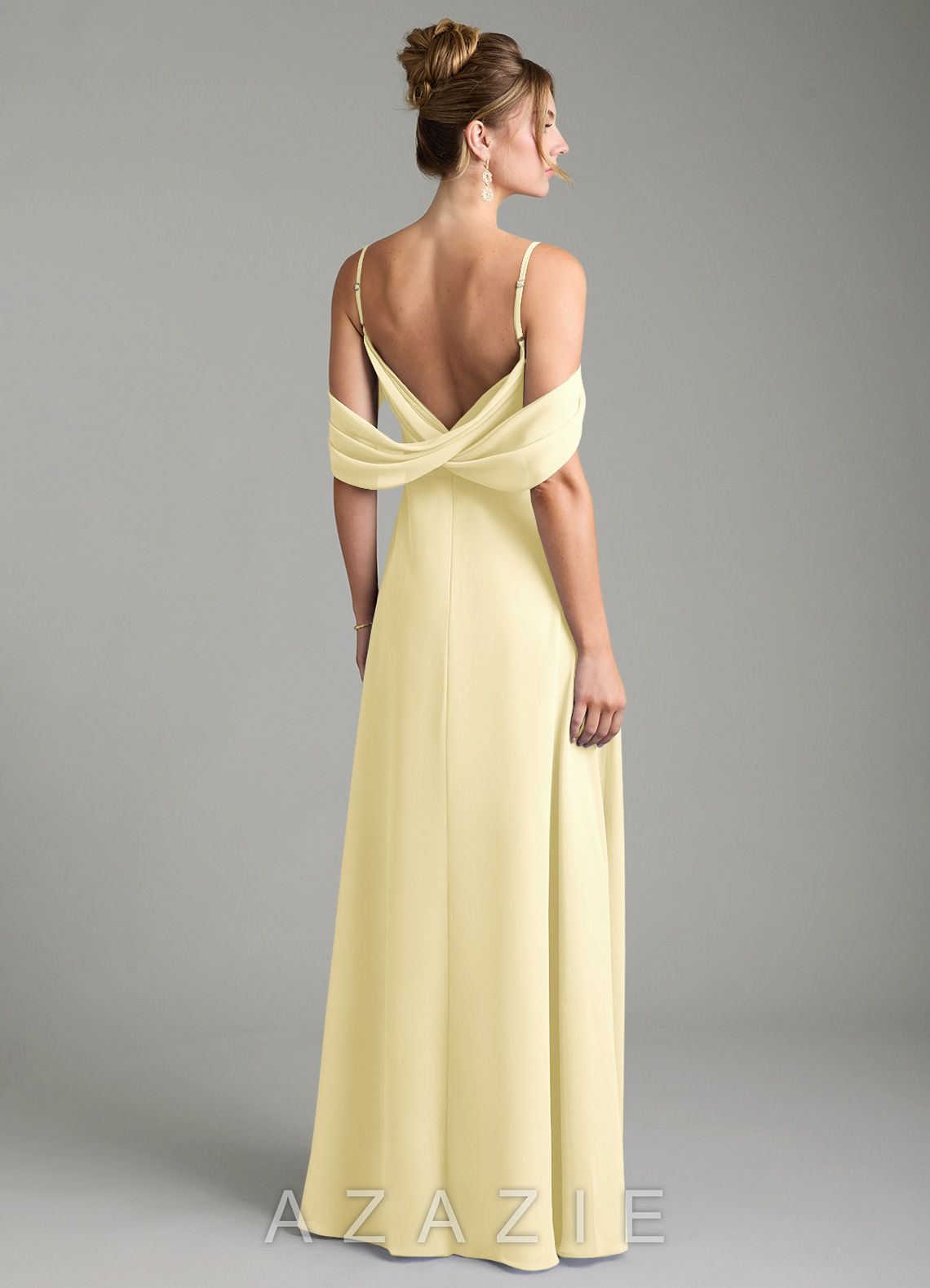 Azazie Mercedes Lemon Sorbet A-Line Off the Shoulder Chiffon Dress lemon_sorbet