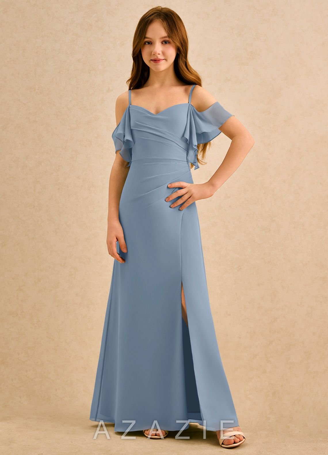 Azazie Pippy Girls Formal Dusty Blue A-Line Sweetheart Neckline Chiffon Dress