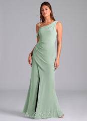Azazie Madelyn Agave Mermaid One Shoulder Chiffon Convertible Dress agave
