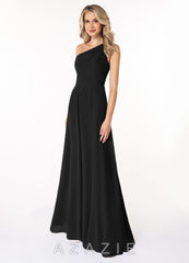 Azazie Dallas Black A-Line One Shoulder Chiffon Dress