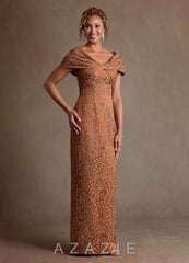 Azazie Atkins Caramel Cocoa Column Off the Shoulder Floral Jacquard Dress caramel_cocoa