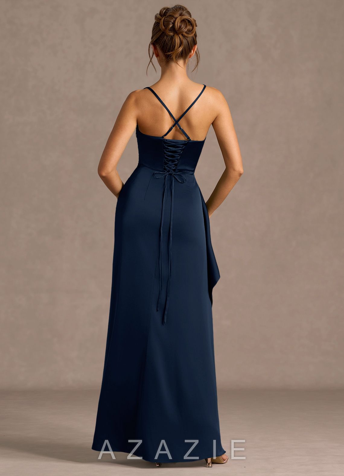 Thora Navy Open Back Prom Dress