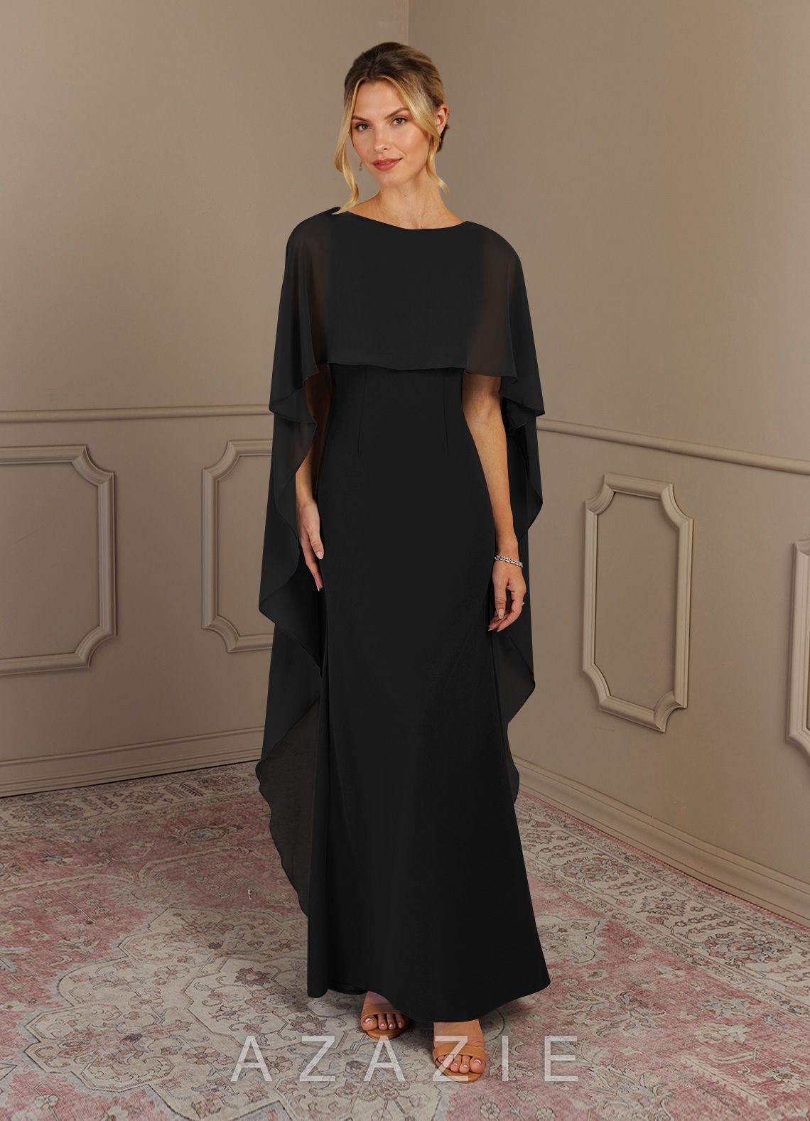 Azazie Dion Black Sheath Scoop Stretch Crepe Dress