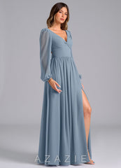 Azazie Teri Dusty Blue A-Line Long Sleeve Chiffon Dress dusty_blue