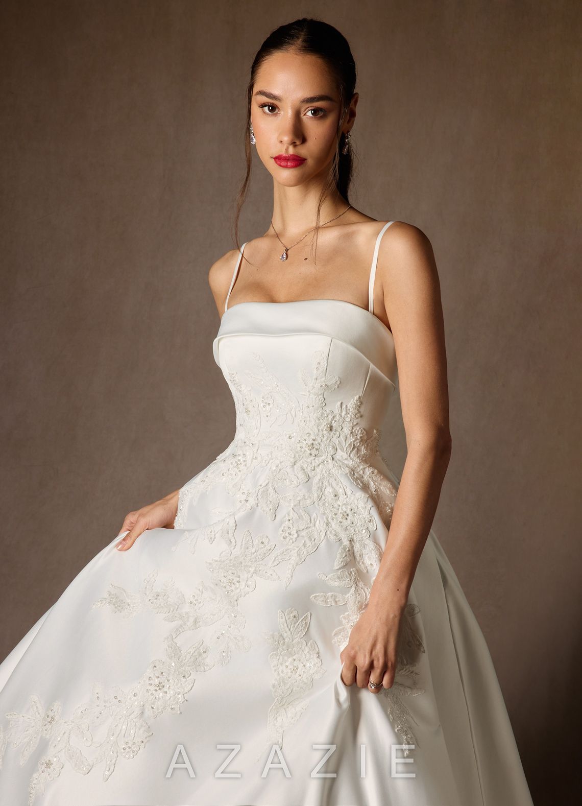 Azazie Fernanda Diamond White Ball-Gown Strapless Satin Dress diamond_white