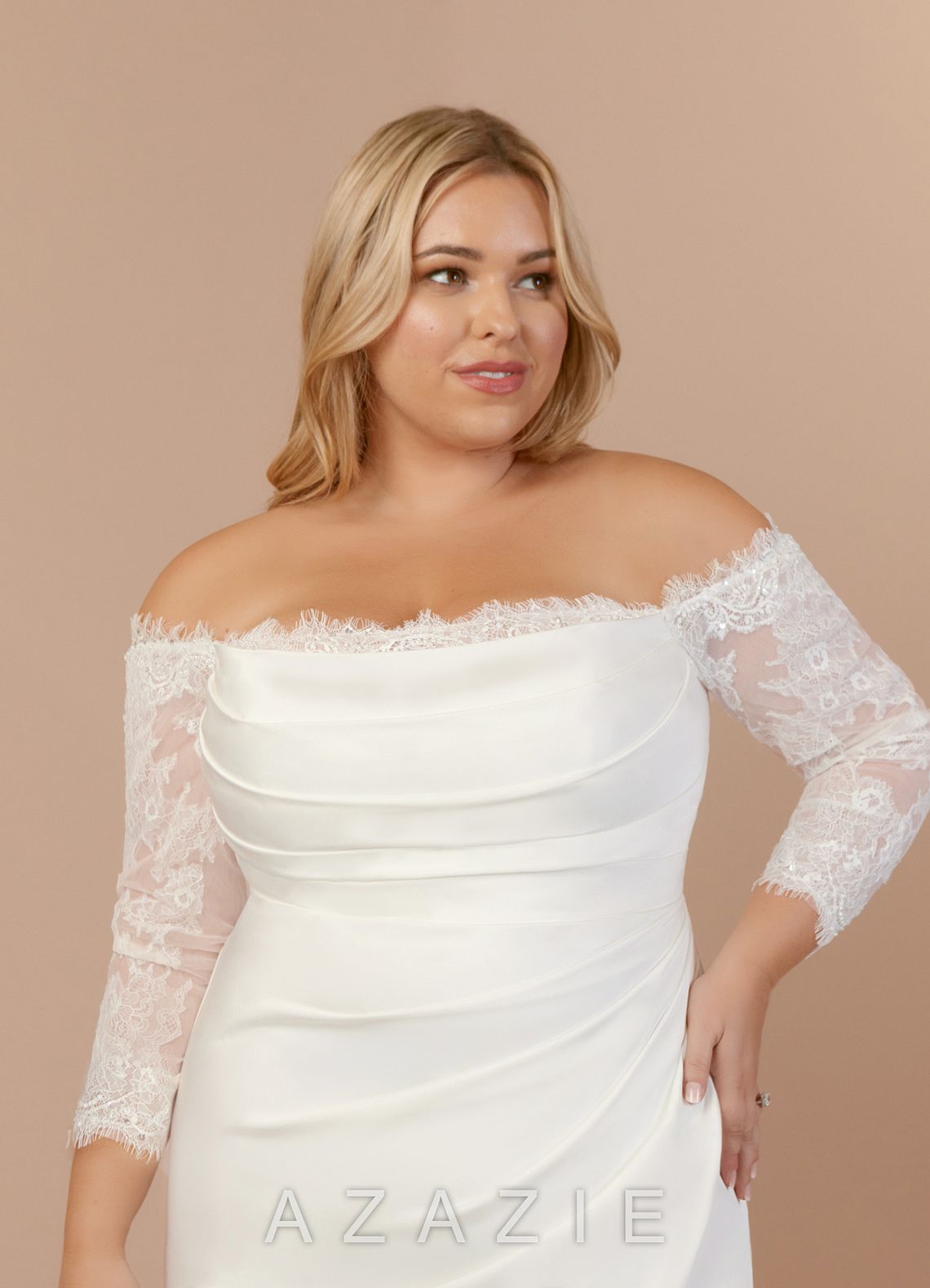 Azazie Onyx Wedding Dress Diamond White Mermaid Sequins Crepe Back Satin Dress diamond_white