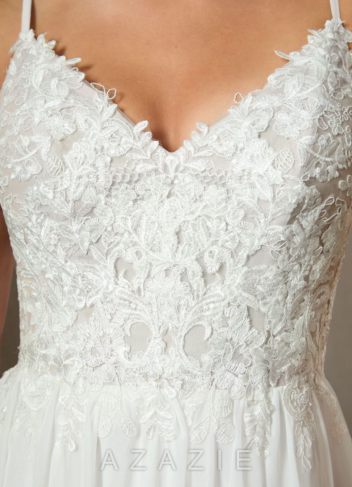 Azazie Gala Wedding Dress Diamond White A-Line Lace Chiffon Dress diamond_white