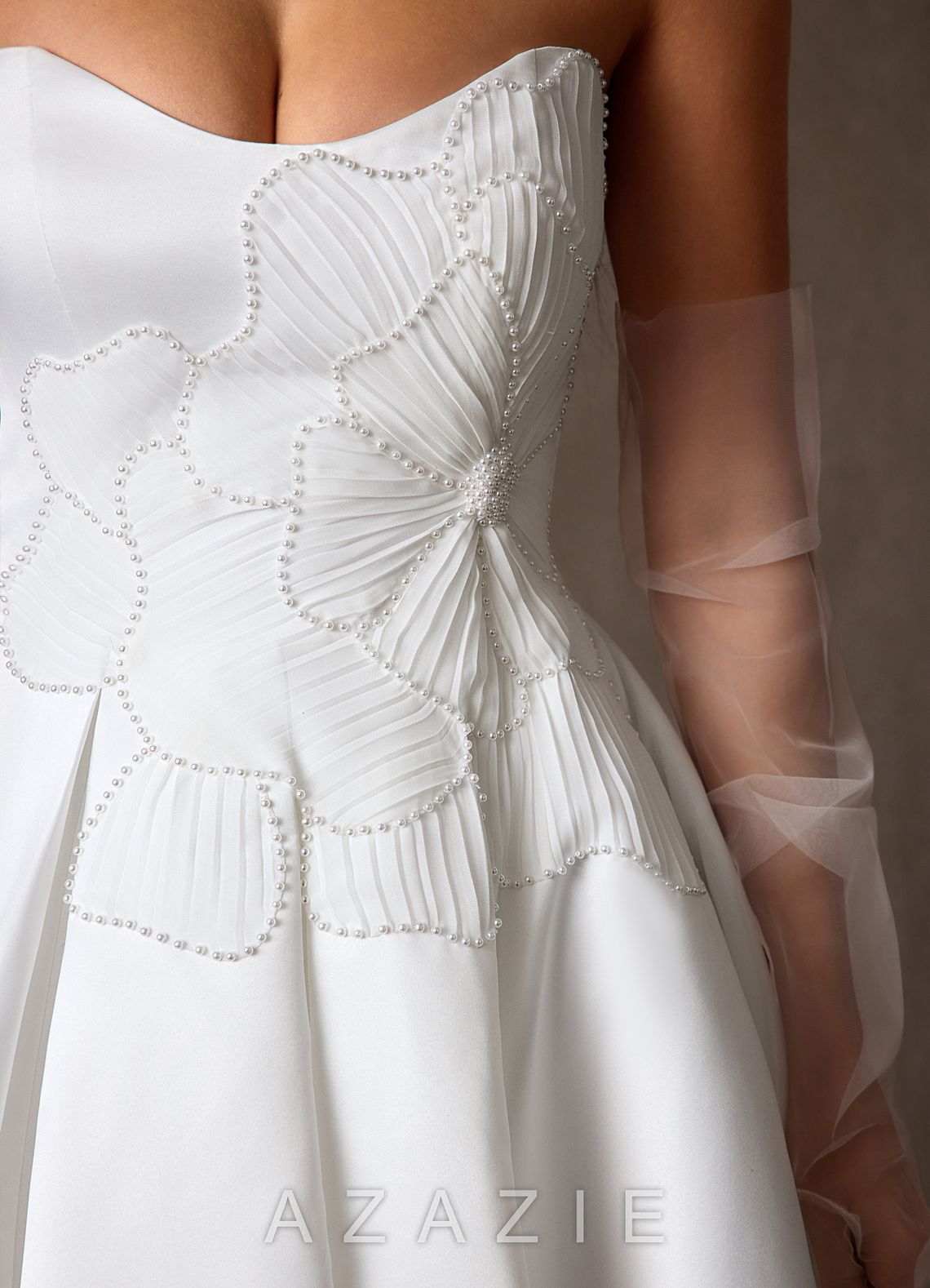 Azazie Harper Diamond White Ball-Gown Strapless Satin Dress