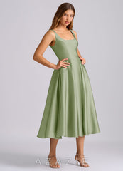Azazie Amalie Dusty Sage A-Line Pleated Stretch Satin Dress dusty_sage