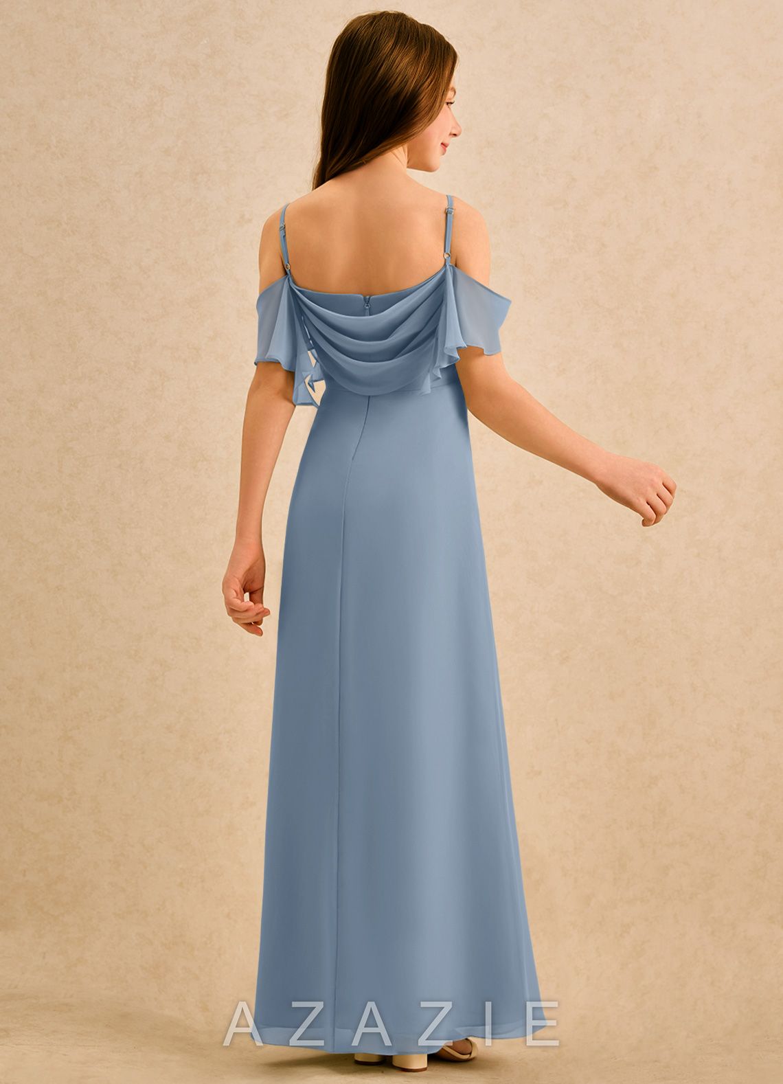 Azazie Pippy Girls Formal Dusty Blue A-Line Sweetheart Neckline Chiffon Dress dusty_blue