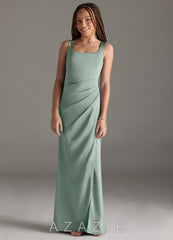 Azazie Mero Junior Agave Mermaid Pleated Stretch Satin Dress