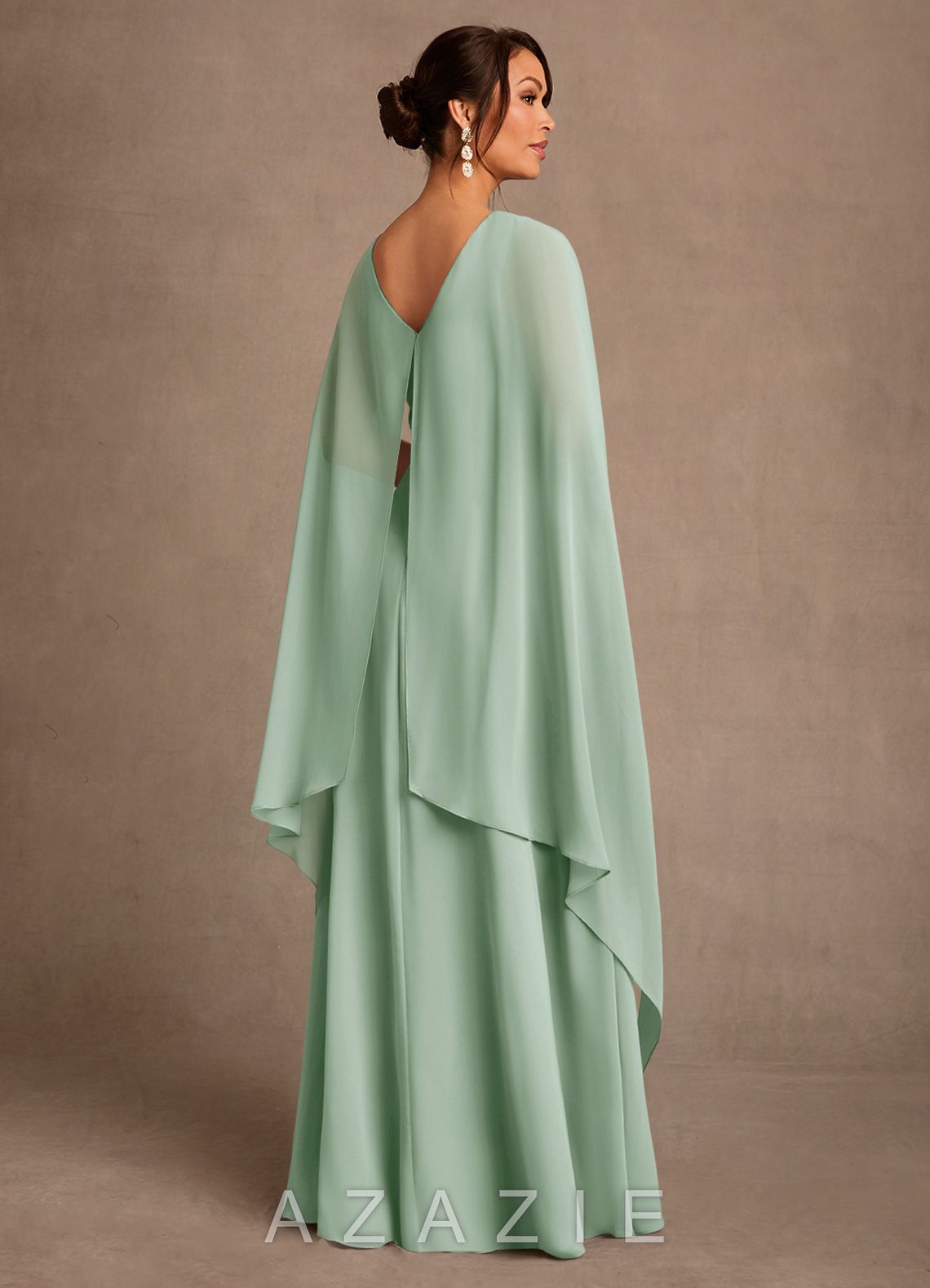 Azazie Liddie Agave A-Line Pleated Chiffon Dress agave