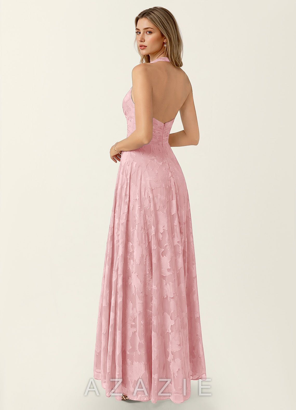 Celeste Coral Pink Lace V-neck A-Line Maxi Dress