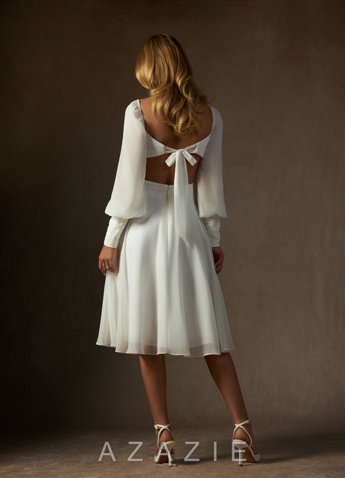 Azazie Delfina Wedding Dress Diamond White A-Line V-Neck Pleated Chiffon Dress diamond_white