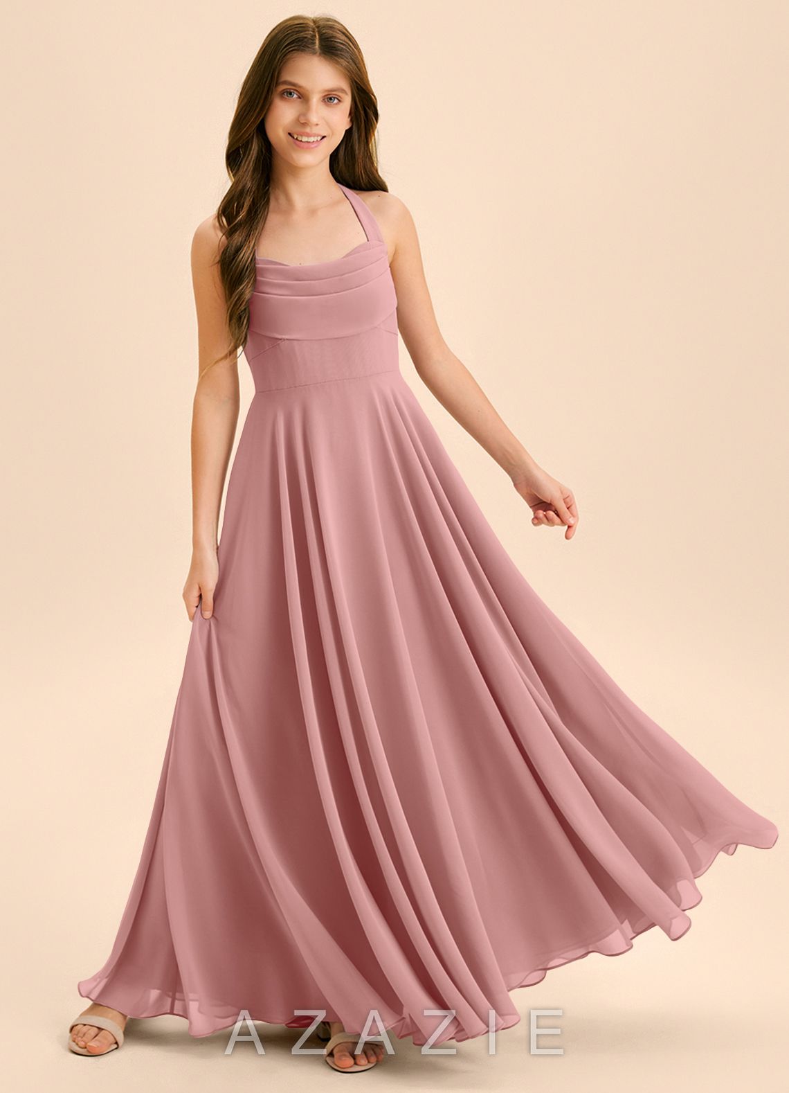 Azazie Kady Junior Dusty Rose A-Line Sweetheart Neckline Chiffon Dress dusty_rose
