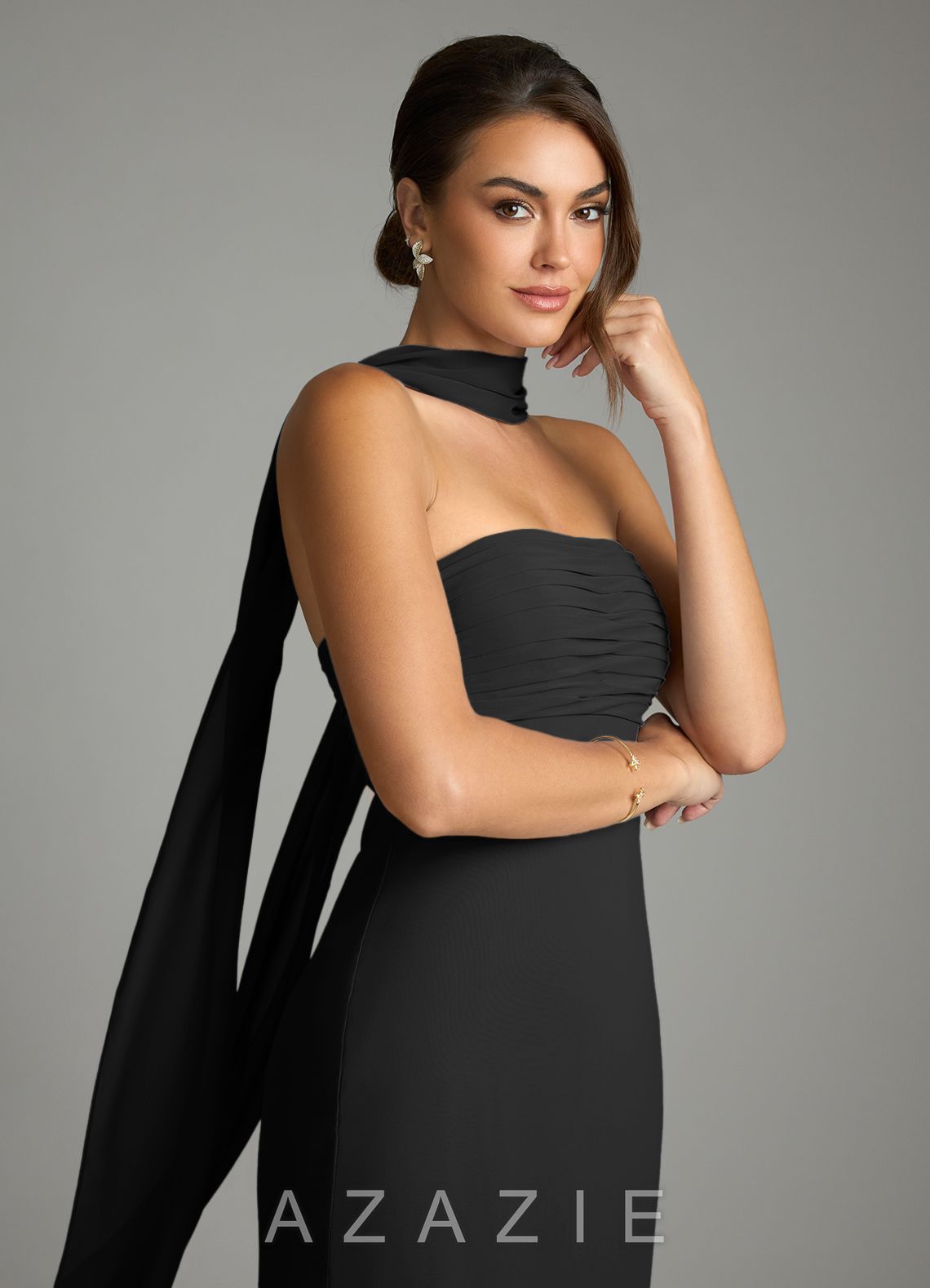 Azazie Saylor Black Mermaid Strapless Chiffon Dress black