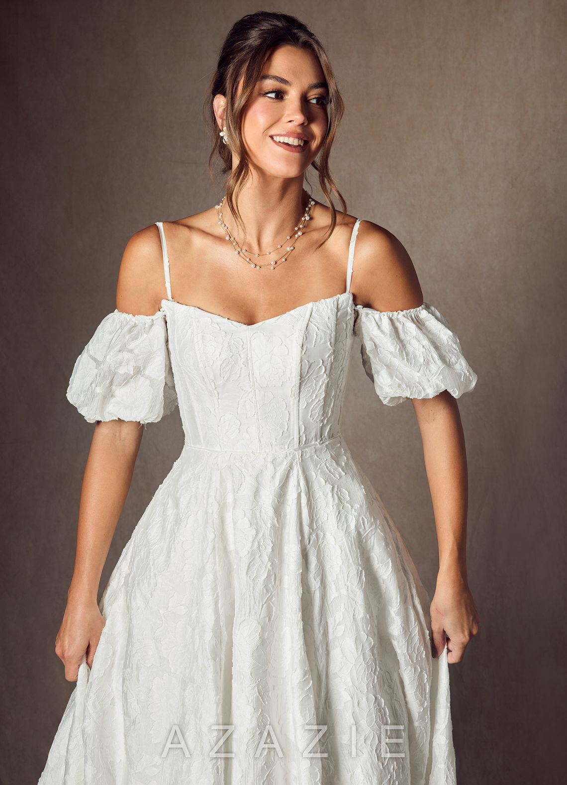 Azazie Gladiola Diamond White Ball-Gown Sweetheart Neckline Floral Burnout Jacquard Dress diamond_white