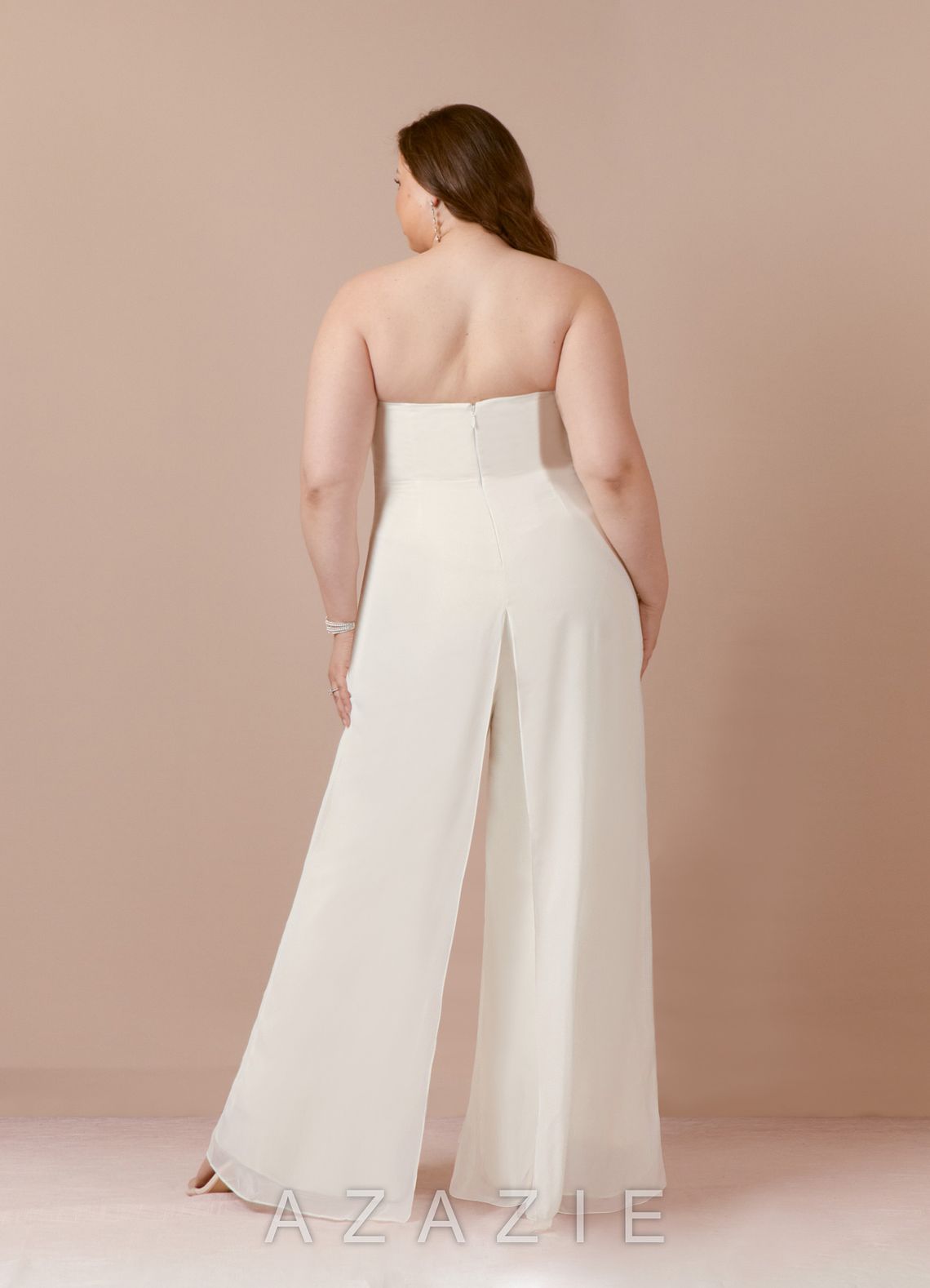 Azazie Tamara Wedding Dress Diamond White Pant Styles Strapless Chiffon Dress diamond_white