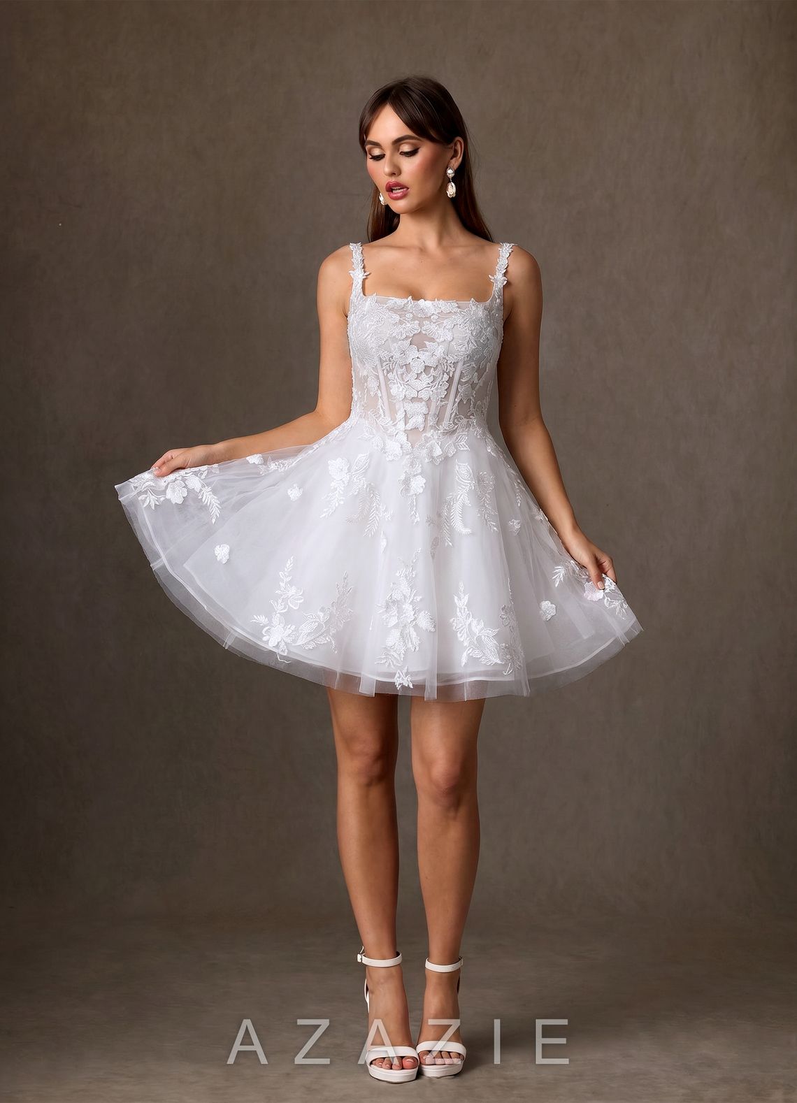Azazie Darcy Diamond White A-Line Lace Dress