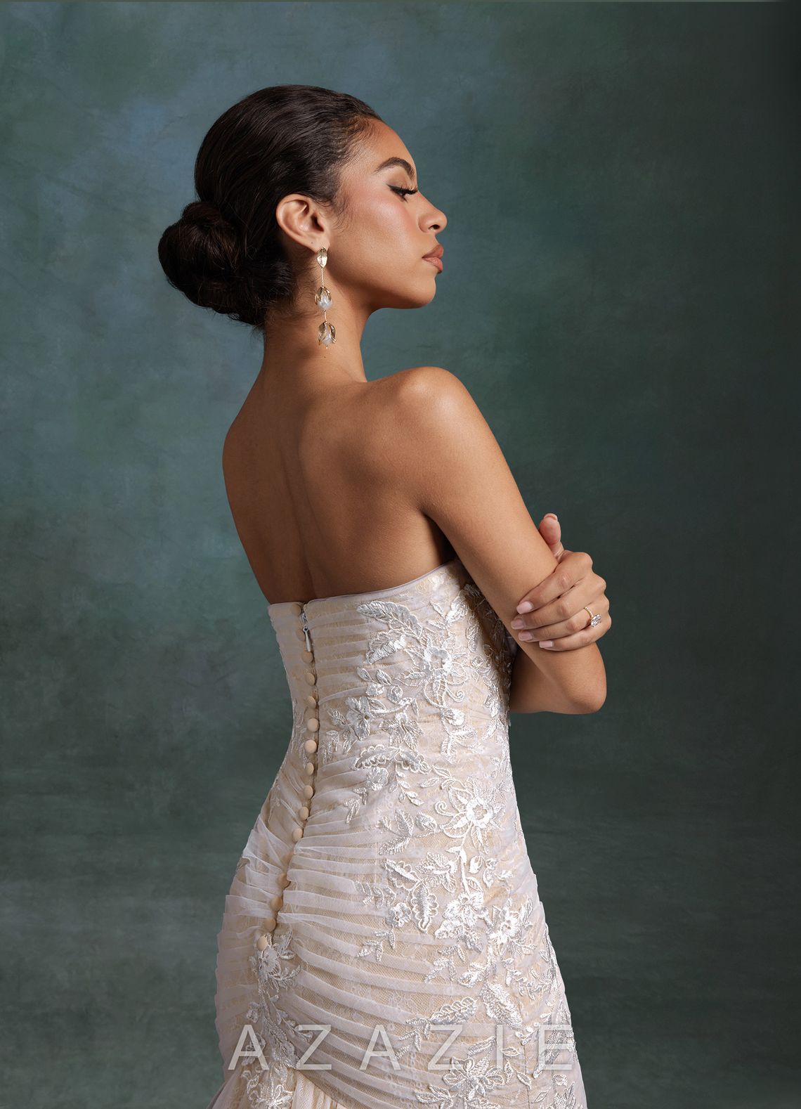 Azazie Ella Diamond White Champagne Mermaid Sweetheart Neckline Tulle Dress diamond_white/champagne