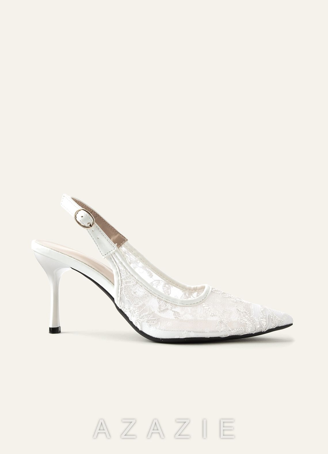 Embroidered Tulle Pointed Toe Slingback Heels