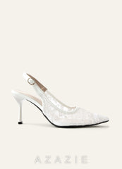 Embroidered Tulle Pointed Toe Slingback Heels