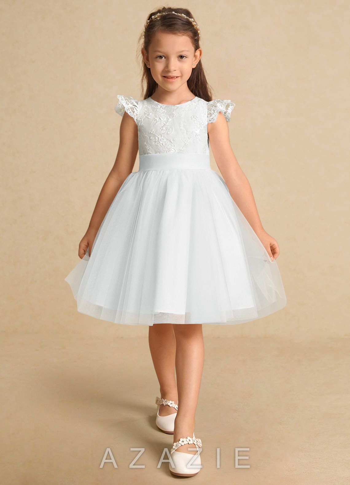 Azazie Vetty Diamond White A-Line Lace Tulle Dress diamond_white