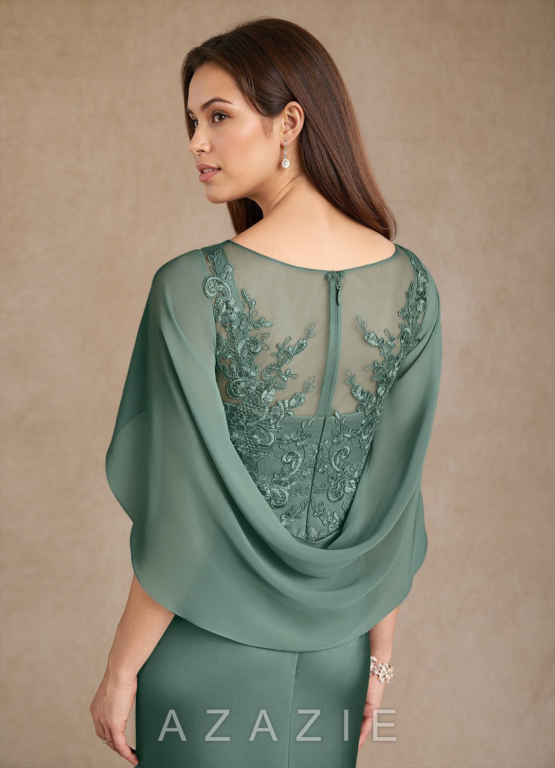 Azazie Hera Eucalyptus A-Line Lace Stretch Satin Dress eucalyptus