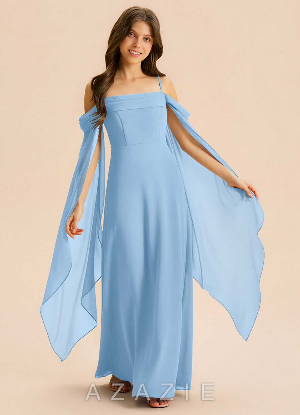 Azazie Moana Junior Powder Blue A-Line Pleated Chiffon Dress powder_blue