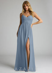 Azazie Alia Dusty Blue A-Line Pleated Chiffon Dress