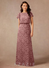 Azazie Lehi Dusty Rose A-Line Boatneck Floral Burnout Dress