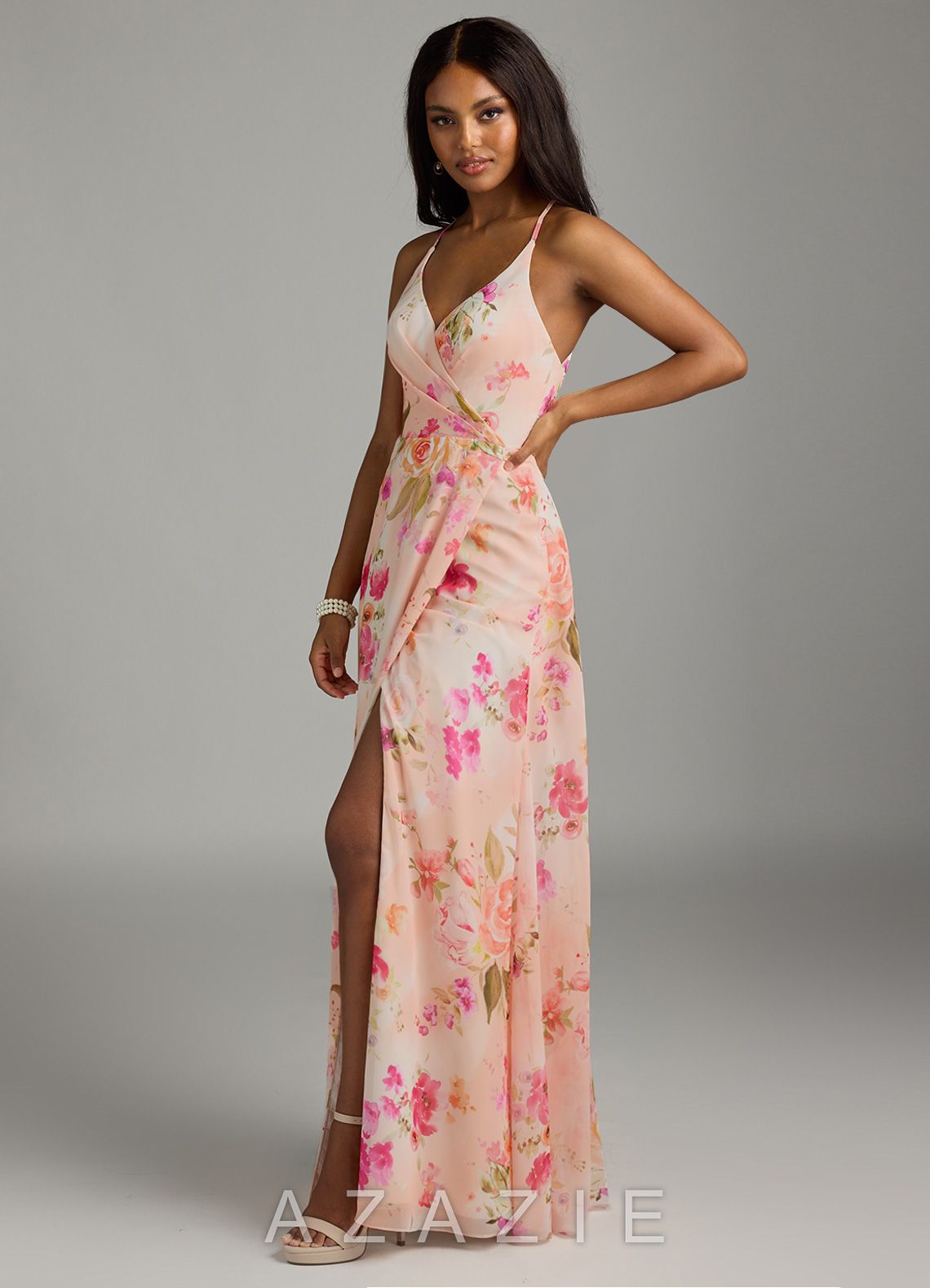 Azazie Davis Abstract Bouquet Floral A-Line V-Neck Chiffon Dress abstract_bouquet_floral