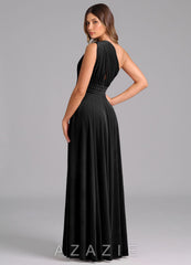 Azazie Charlize Black A-Line One Shoulder Velvet Dress black