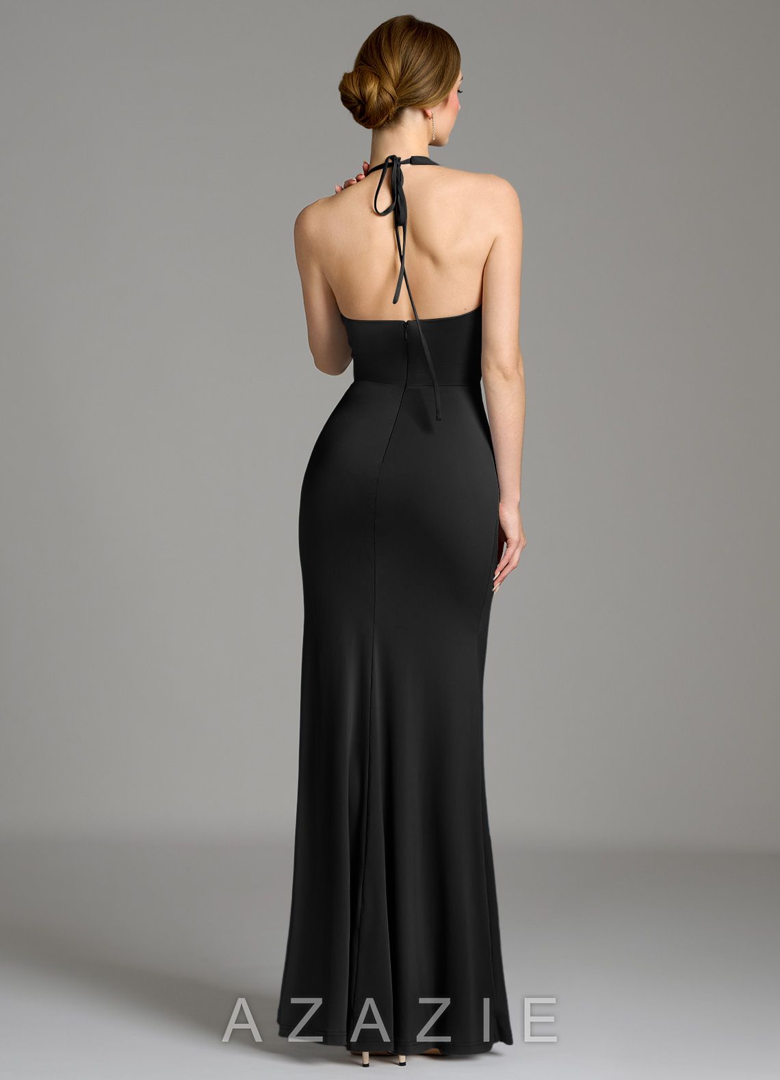 Azazie Gwyneth Black Mermaid Pleated Premium Stretch Jersey Dress black