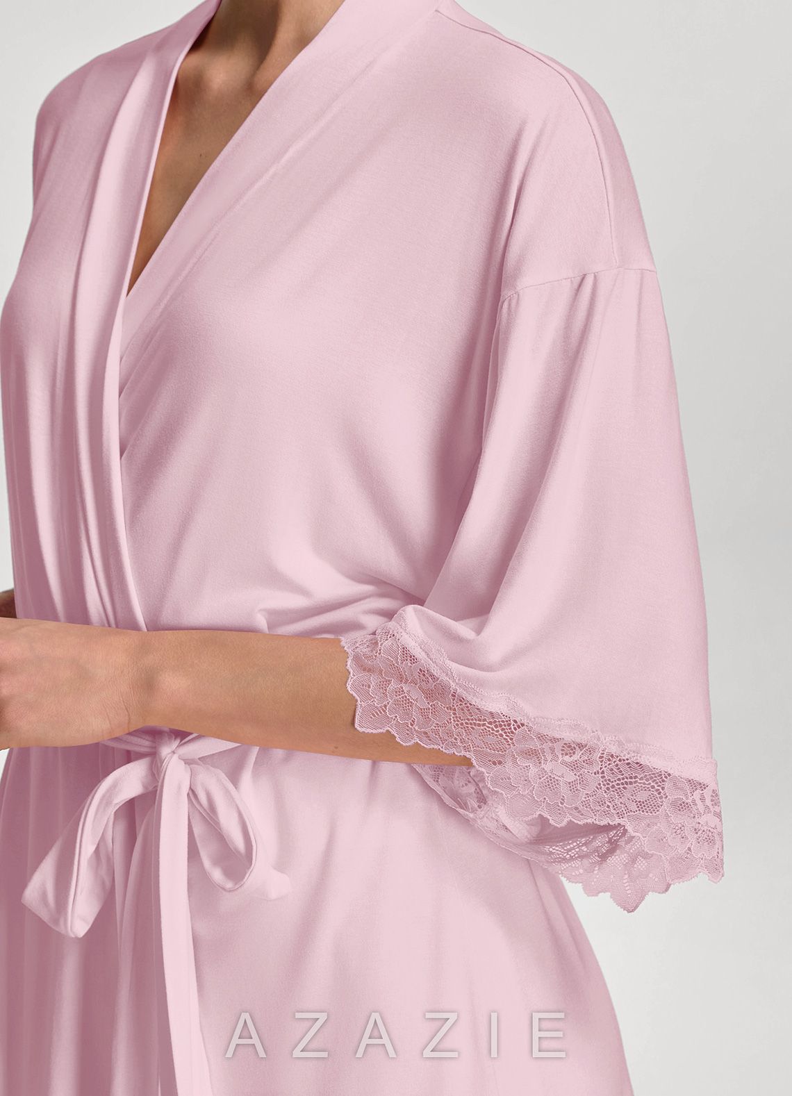 Soft Rayon Lace Trim Bridal Robe  sheer_pink